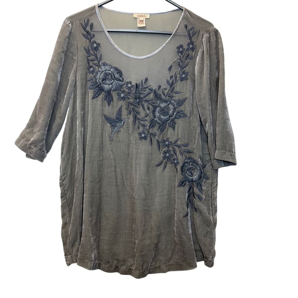 Sundance Blue and Gray Mesh Velour Tunic Top Size‎ Large